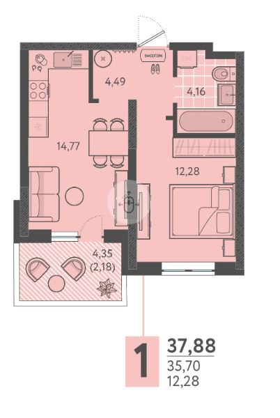 Фото №1: 1-комнатная квартира 37 м² - Краснодар, Прикубанский внутригородской округ, мкр. ЖК Тёплые Края, ул. имени Леона Орбели, 9