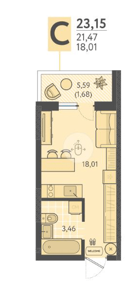 Фото №1: Студия 23 м² - Краснодар, Прикубанский внутригородской округ, мкр. ЖК Тёплые Края, ул. имени Леона Орбели, 9
