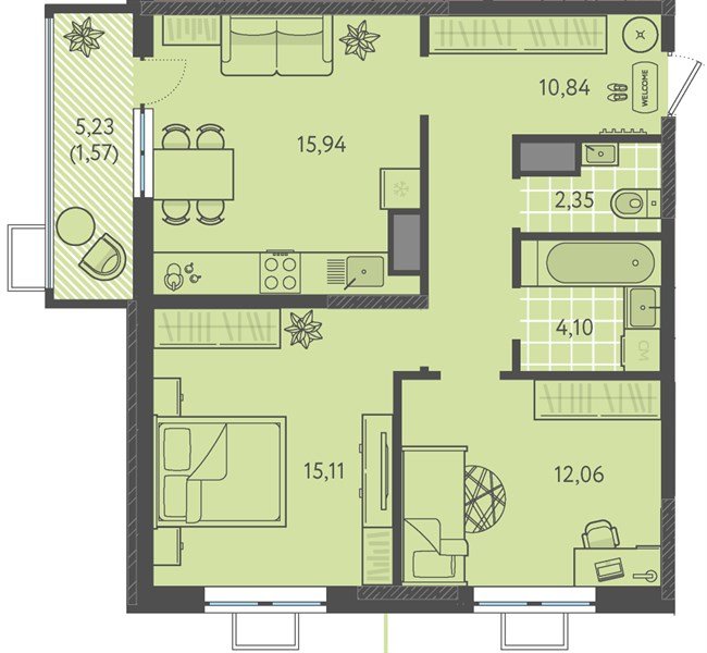Фото №1: 2-комнатная квартира 61 м² - Краснодар, Прикубанский внутригородской округ, мкр. ЖК Тёплые Края