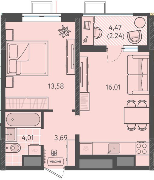 Фото №1: 1-комнатная квартира 39 м² - Краснодар, Прикубанский внутригородской округ, мкр. ЖК Тёплые Края