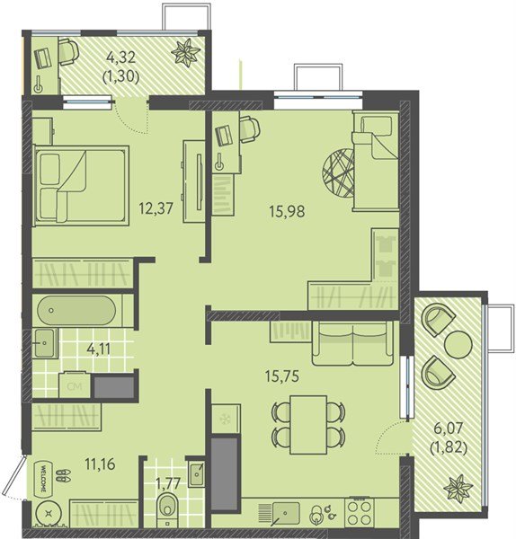 Фото №1: 2-комнатная квартира 64 м² - Краснодар, Прикубанский внутригородской округ, мкр. ЖК Тёплые Края