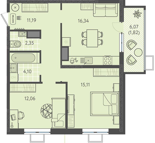 Фото №1: 2-комнатная квартира 62 м² - Краснодар, Прикубанский внутригородской округ, мкр. ЖК Тёплые Края