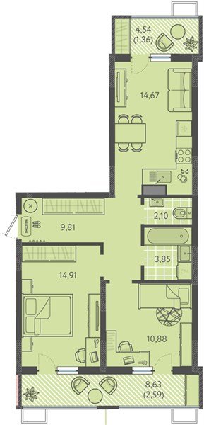 Фото №1: 2-комнатная квартира 60 м² - Краснодар, Прикубанский внутригородской округ, мкр. ЖК Тёплые Края