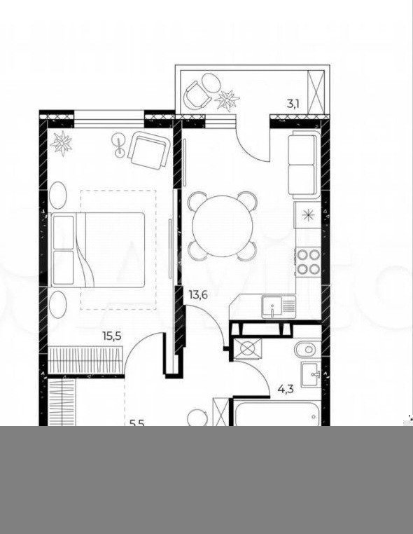 Фото №2: 1-комнатная квартира 39 м² - Ростов-на-Дону, Пролетарский