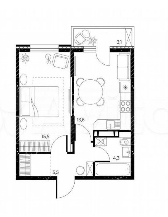 Фото №1: 1-комнатная квартира 39 м² - Ростов-на-Дону, Пролетарский