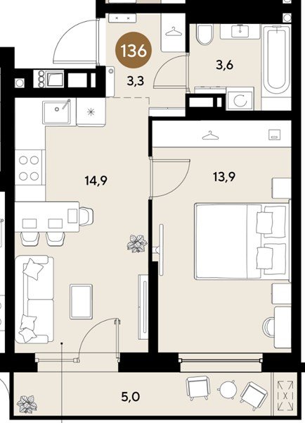 Фото №1: 1-комнатная квартира 40 м² - Краснодар, мкр. Прикубанский внутригородской округ