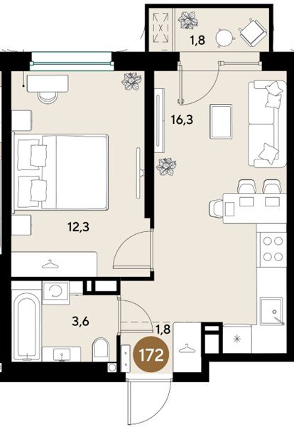 Фото №1: 1-комнатная квартира 35 м² - Краснодар, мкр. Прикубанский внутригородской округ