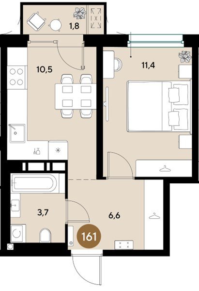 Фото №1: 1-комнатная квартира 34 м² - Краснодар, мкр. Прикубанский внутригородской округ