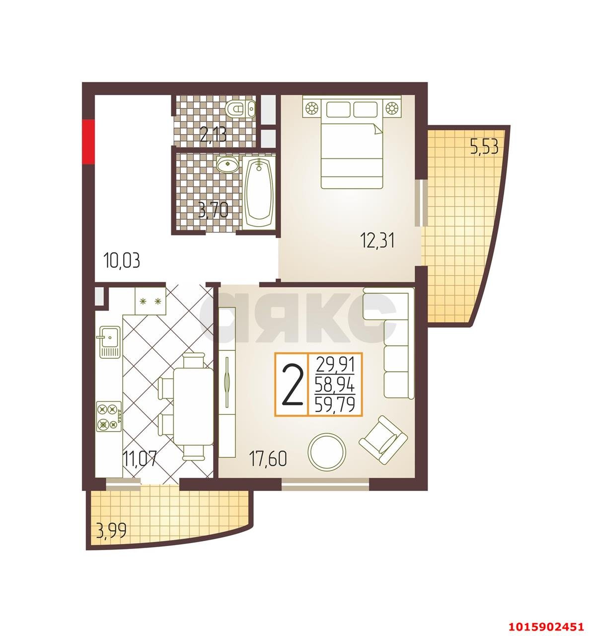 Фото №11: 2-комнатная квартира 65 м² - Краснодар, мкр. Прикубанский внутригородской округ, ул. Стахановская, 1