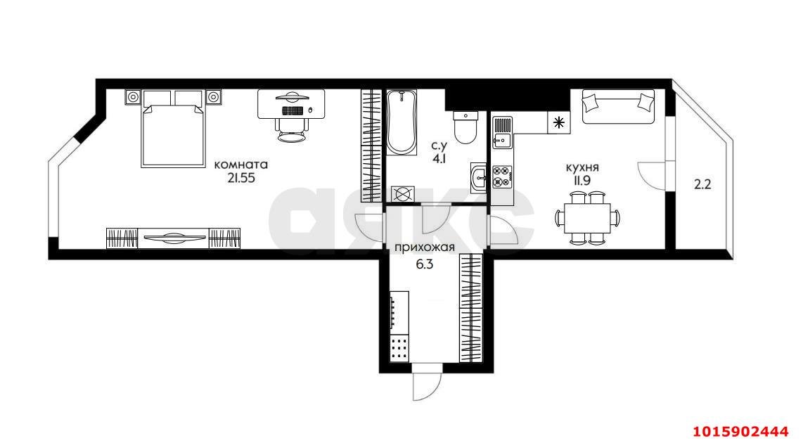 Фото №6: 1-комнатная квартира 46 м² - Яблоновский, мкр. ЖК Компаньон-Сити, ул. Шоссейная, 63к15