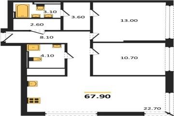 Фото №1: 2-комнатная квартира 67 м² - Краснодар, мкр. жилой комплекс Самолёт-7, 