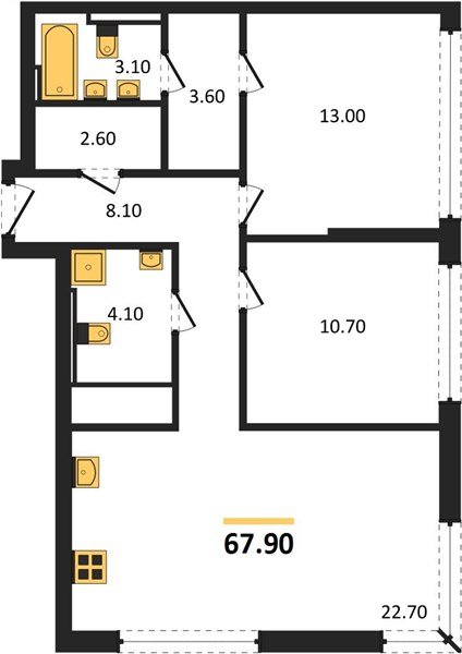 Фото №1: 2-комнатная квартира 67 м² - Краснодар, Прикубанский внутригородской округ, квартал Самолёт, мкр. жилой комплекс Самолёт-7