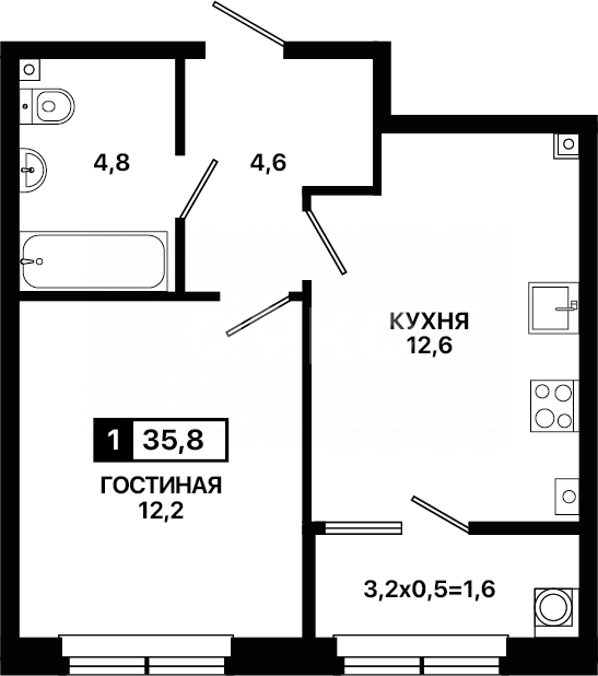 Фото №1: 1-комнатная квартира 35 м² - Мариуполь, р. Жовтневый, ул. Административная площадь
