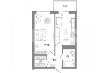 Фото №1: 1-комнатная квартира 39 м² - Мариуполь, р. Жовтневый, ул. Административная площадь