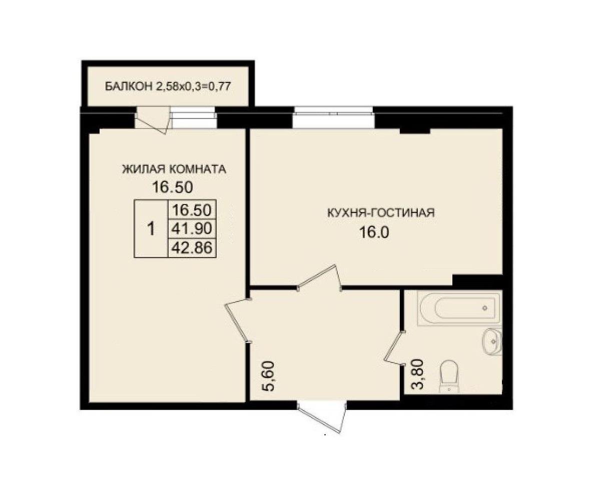Фото №10: 1-комнатная квартира 44 м² - Южный, мкр. жилой комплекс История, ул. Екатерининская, 1к2