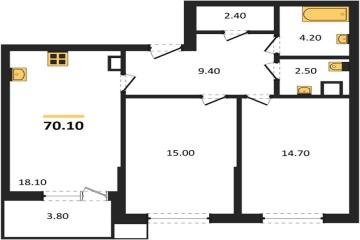 Фото №1: 2-комнатная квартира 70 м² - Краснодар, мкр. Прикубанский внутригородской округ, 