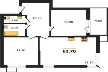 Фото №1: 2-комнатная квартира 62 м² - Краснодар, мкр. Парк Победы, 