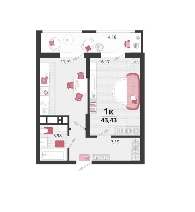 Фото №9: 1-комнатная квартира 43 м² - Знаменский, Карасунский внутригородской округ, мкр. Родные Просторы, ул. Природная, 10Бк5