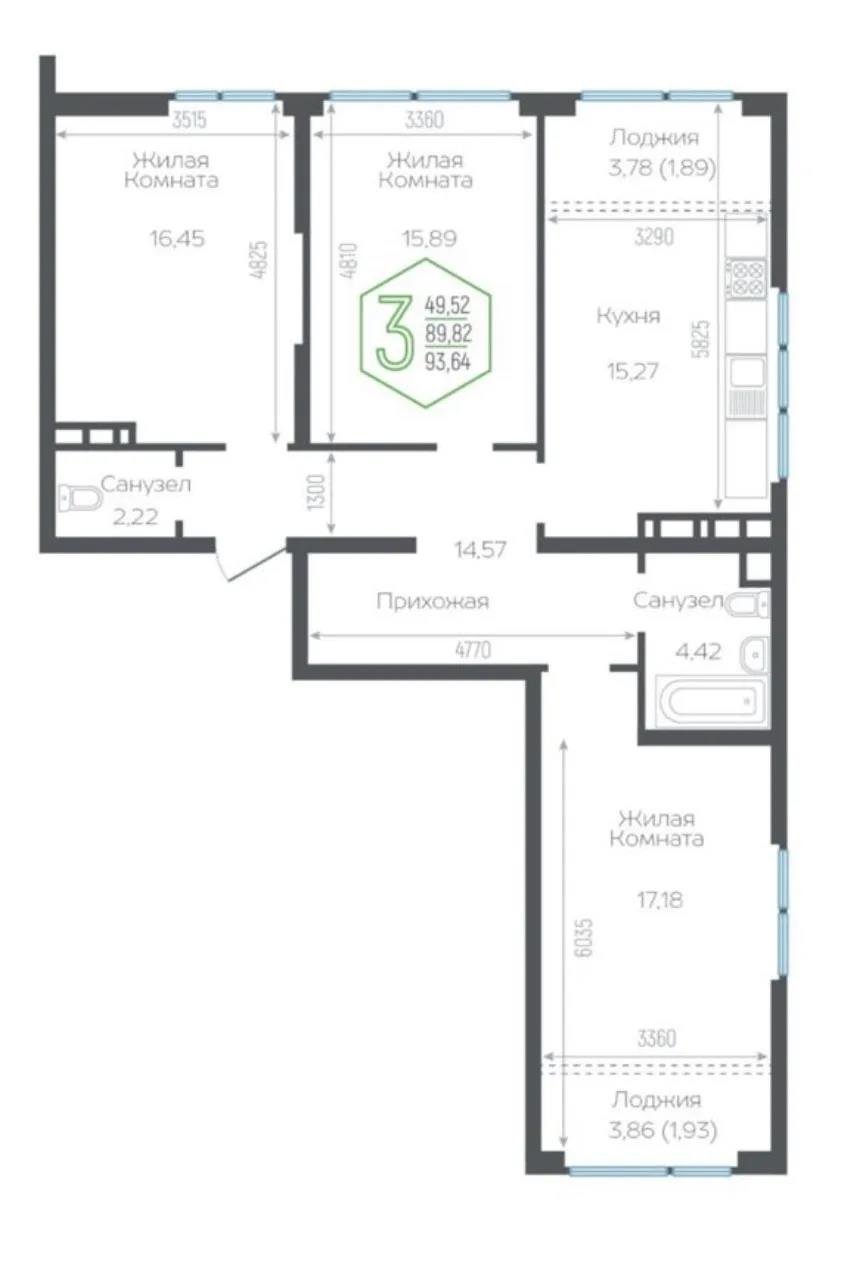 Фото №4: 3-комнатная квартира 91 м² - Краснодар, Центральный внутригородской округ, мкр. Черёмушки, ул. Обрывная, 132/1