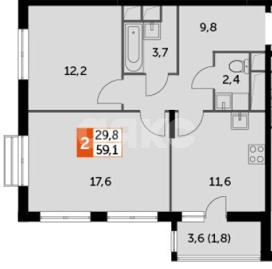 Фото №38: 2-комнатная квартира 61 м² - Развилка, мкр. жилой комплекс Римский, пр-д Римский, 13