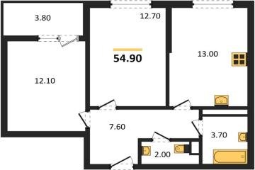 Фото №1: 2-комнатная квартира 54 м² - Краснодар, мкр. Прикубанский внутригородской округ, 