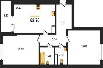 Фото №1: 2-комнатная квартира 68 м² - Краснодар, мкр. Прикубанский внутригородской округ, 