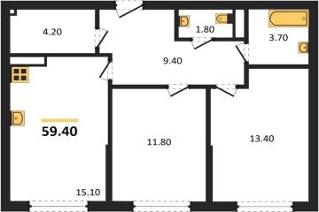 Фото №1: 2-комнатная квартира 59 м² - Краснодар, мкр. Догма Парк, 
