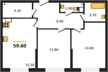 Фото №1: 2-комнатная квартира 59 м² - Краснодар, мкр. Догма Парк, 