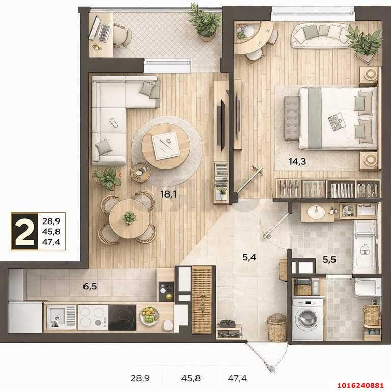 Фото №13: 1-комнатная квартира 47 м² - Краснодар, Прикубанский внутригородской округ, мкр. жилой комплекс Самолёт-4, ул. Ивана Беличенко