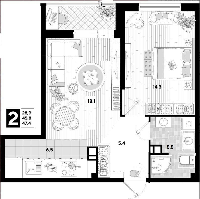 Фото №13: 1-комнатная квартира 47 м² - Краснодар, Прикубанский внутригородской округ, мкр. жилой комплекс Самолёт-4, ул. Ивана Беличенко