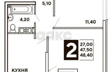 Фото №2: 2-комнатная квартира 50 м² - Краснодар, мкр. жилой комплекс Самолёт-3, 