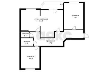 Фото №3: 2-комнатная квартира 92 м² - Яблоновский, мкр. квартал Кобцевой-1, ул. Кобцевой, 1к6