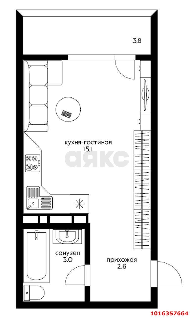 Фото №9: Студия 16 м² - Краснодар, Прикубанский внутригородской округ, отделение № 2 Агрофирмы Солнечная, мкр. жилой комплекс Движение, ул. Западный Обход, 38/1