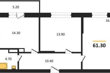 Фото №1: 2-комнатная квартира 61 м² - Берёзовый, мкр. жилой комплекс Нова Вита, ул. имени А.Н. Лодыгина, 6лит8