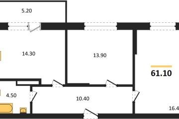 Фото №1: 2-комнатная квартира 61 м² - Берёзовый, мкр. жилой комплекс Нова Вита, ул. имени А.Н. Лодыгина, 6лит12