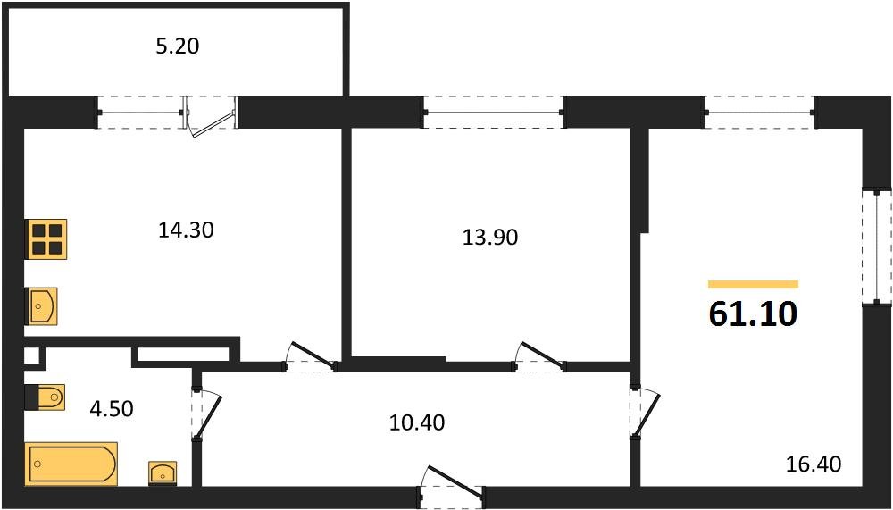 Фото №1: 2-комнатная квартира 61 м² - Берёзовый, Прикубанский внутригородской округ, Прогресс, жилой комплекс Прогресс, мкр. жилой комплекс Нова Вита, ул. имени А.Н. Лодыгина, 6лит12