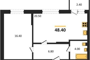 Фото №1: 1-комнатная квартира 48 м² - Берёзовый, мкр. жилой комплекс Нова Вита, ул. имени А.Н. Лодыгина, 6лит8
