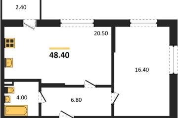 Фото №1: 1-комнатная квартира 48 м² - Берёзовый, мкр. жилой комплекс Нова Вита, ул. имени А.Н. Лодыгина, 6лит12