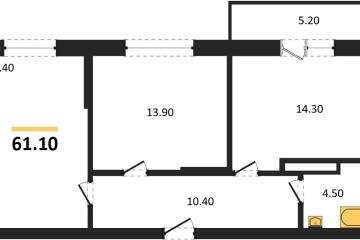 Фото №1: 2-комнатная квартира 61 м² - Берёзовый, мкр. жилой комплекс Нова Вита, ул. имени А.Н. Лодыгина, 6лит8