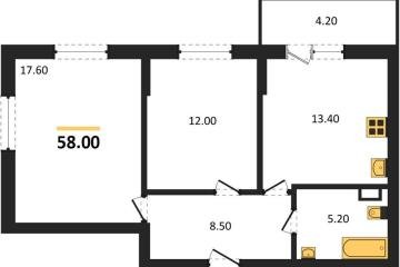 Фото №1: 2-комнатная квартира 58 м² - Берёзовый, мкр. жилой комплекс Нова Вита, ул. имени А.Н. Лодыгина, 6лит12