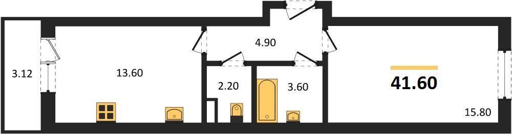 Фото №1: 1-комнатная квартира 41 м² - Берёзовый, Прикубанский внутригородской округ, Прогресс, жилой комплекс Прогресс, мкр. жилой комплекс Нова Вита, ул. имени А.Н. Лодыгина, 6лит12