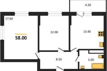 Фото №1: 2-комнатная квартира 58 м² - Берёзовый, мкр. жилой комплекс Нова Вита, ул. имени А.Н. Лодыгина, 6лит12