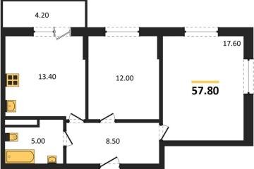 Фото №1: 2-комнатная квартира 57 м² - Берёзовый, мкр. жилой комплекс Нова Вита, ул. имени А.Н. Лодыгина, 6лит11