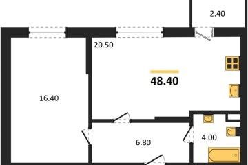 Фото №1: 1-комнатная квартира 48 м² - Берёзовый, мкр. жилой комплекс Нова Вита, ул. имени А.Н. Лодыгина, 6лит11