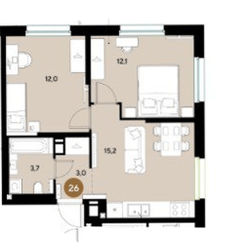 Фото №1: 2-комнатная квартира 46 м² - Краснодар, мкр. Прикубанский внутригородской округ