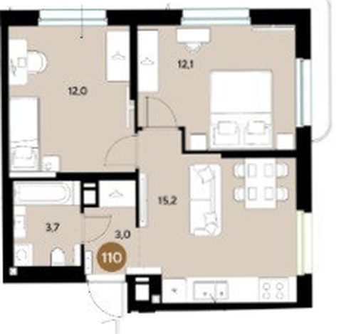 Фото №1: 2-комнатная квартира 46 м² - Краснодар, мкр. Прикубанский внутригородской округ