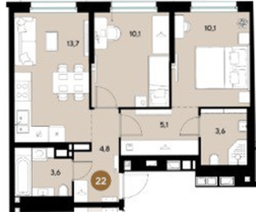 Фото №1: 2-комнатная квартира 51 м² - Краснодар, мкр. Прикубанский внутригородской округ