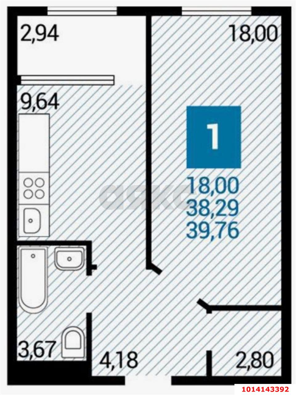 Фото №11: 1-комнатная квартира 41 м² - Краснодар, Прикубанский внутригородской округ, жилой комплекс Кубанский, мкр. Завод Измерительных Приборов, ул. Зиповская, 38