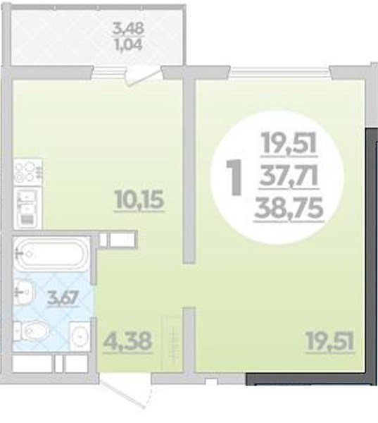 Фото №1: 1-комнатная квартира 38 м² - Майкоп