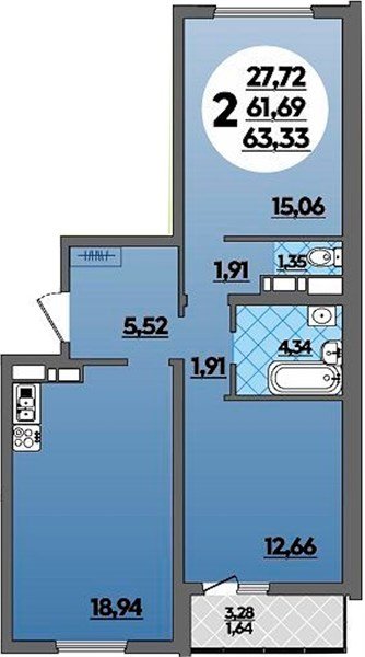 Фото №1: 2-комнатная квартира 63 м² - Майкоп